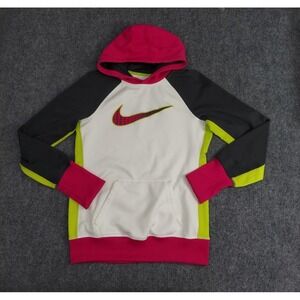 Nike Hoodie Womens Small Colorblock Black Pink Green Center Swoosh Thermafit